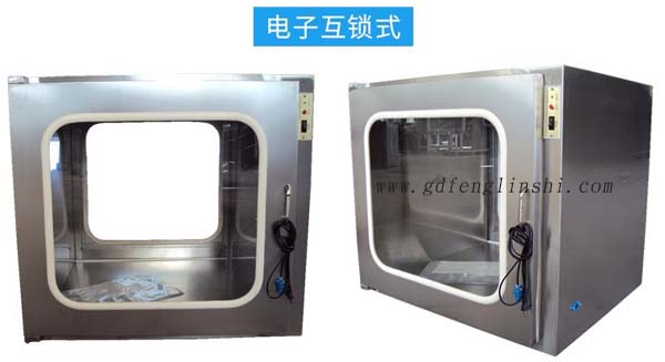 電子互鎖傳遞窗內(nèi)部采用集成電路，電磁鎖， 控制面板，指示燈等實(shí)現(xiàn)連鎖